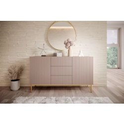 Komoda Nicole 150 cm z szufladami i półkami - antyczny róż / złote nóżki - Limitowana oferta